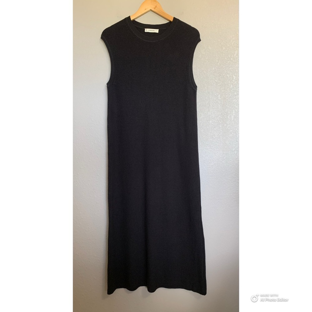 Everlane Size XL Black Midi Dress in Everyday Cotton Ribbed Knit NWOT - Picture 3 of 16